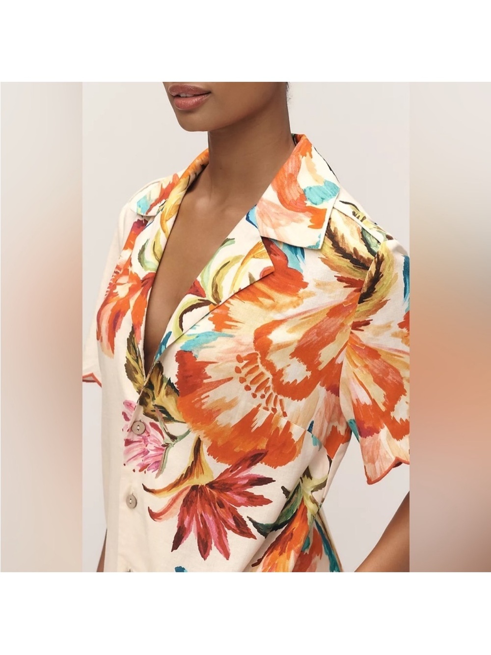 FARM Rio Cream Mini Dress with Orange, Red & Teal Floral Print - Picture 4 of 6